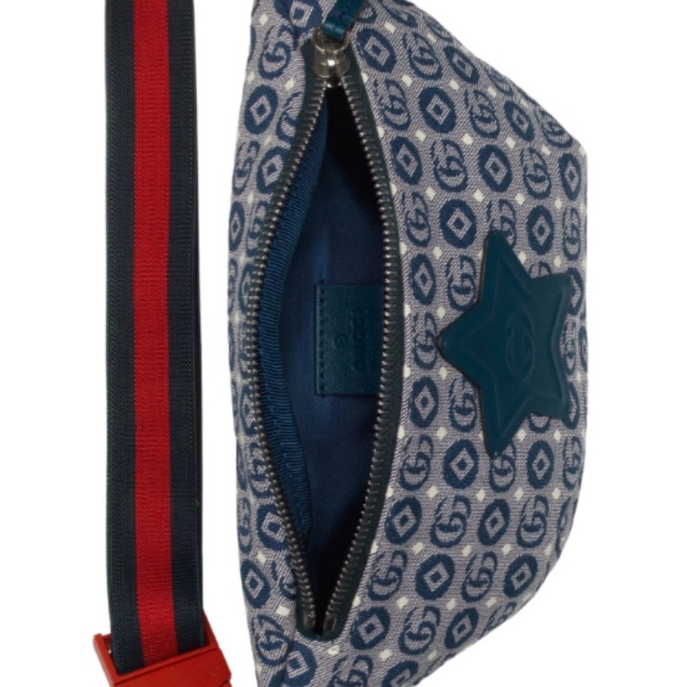 Gucci Blue Monogram Star Belt Bag with Red Accent - Picture 6 of 10